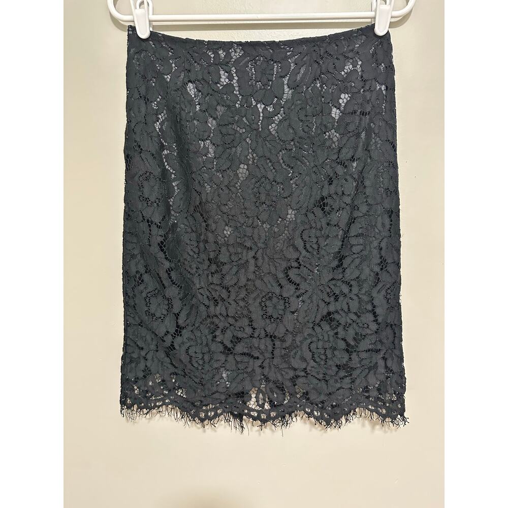 WHBH Black Floral Lace Overlay Lined Pencil Skirt Size 2